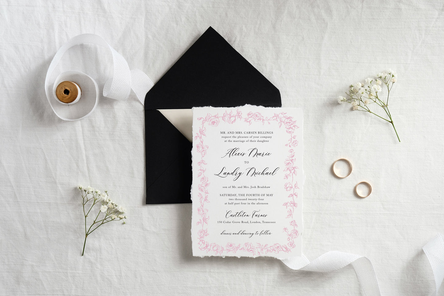 Alexis Hand-Drawn Roses Frame Bridal Shower Invitation