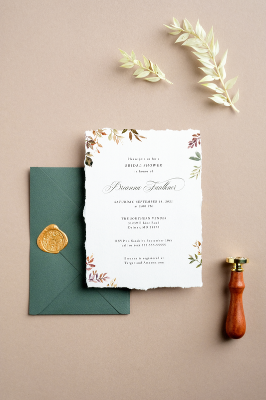 Addison Fall Leaves Classic Bridal Shower Invitation