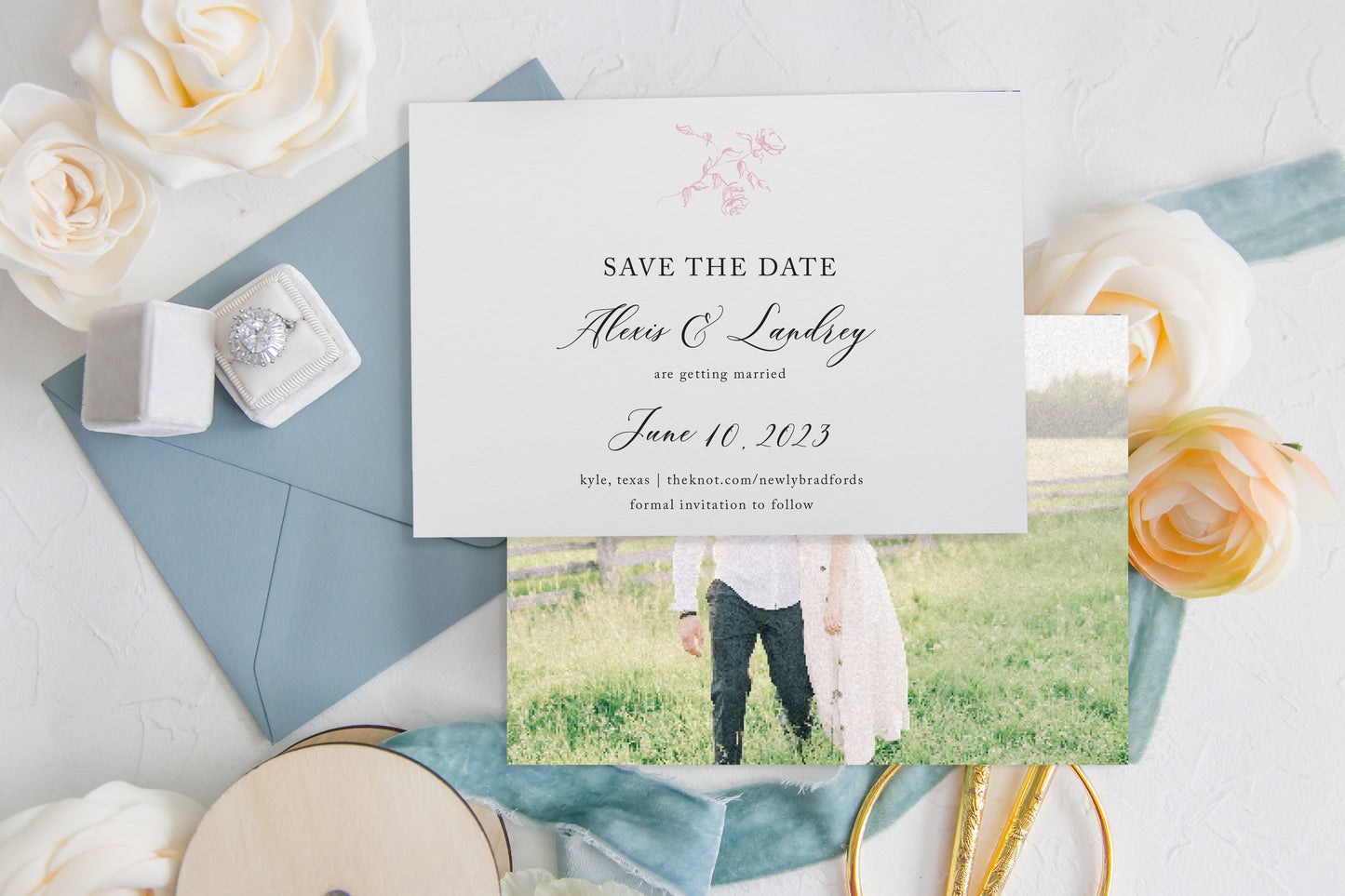 Alexis Roses Bouquet Classic Elegant Save the Date Card