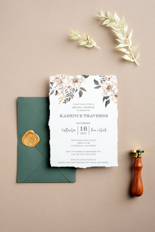 Kadence Neutral Flowers Moody Bridal Shower Invitation