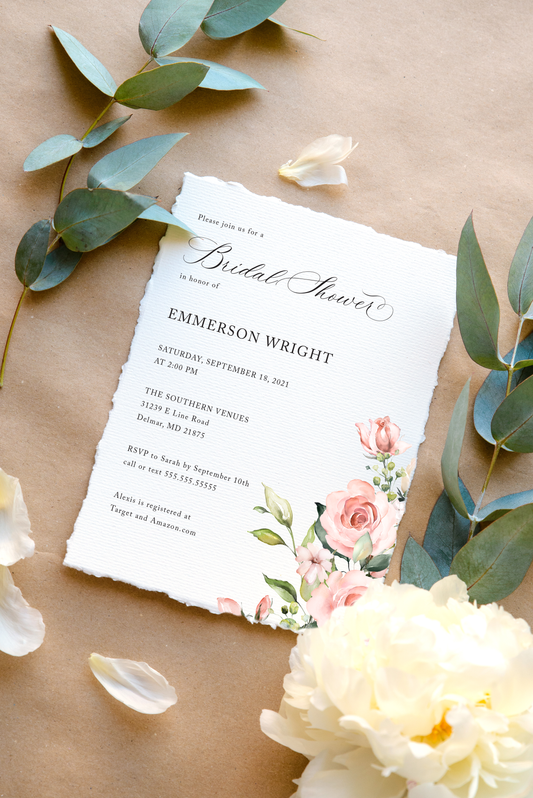 Tabitha Pink Roses Bridal Shower Invitation